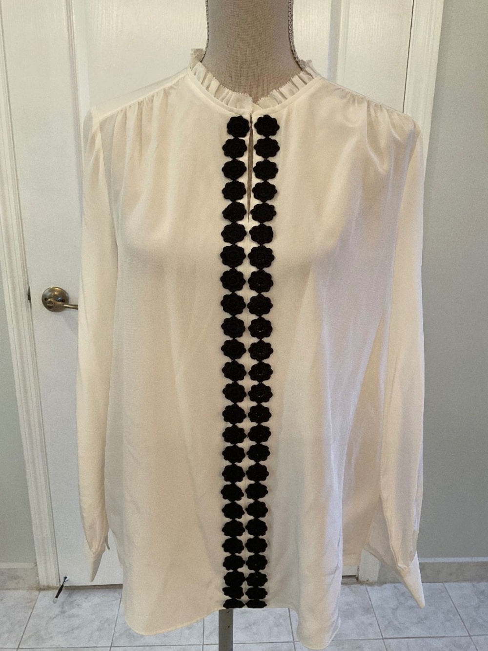 Kate Spade of New York Silk Ivory Long Sleeve Top w/Black Detail size L*NWT*